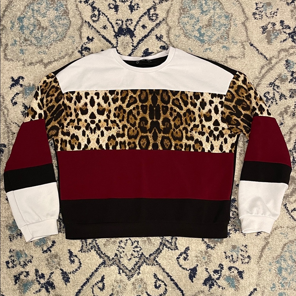 Leopard Print Colorblock Sweatshirt
